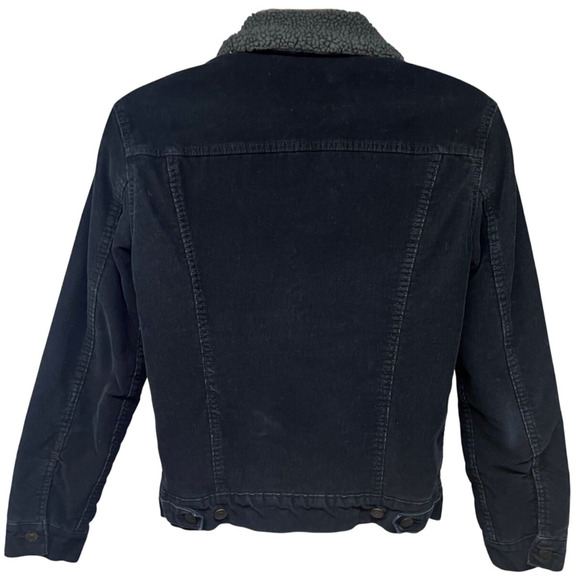 Levis Black Corduroy Button Up Trucker Jacket Small Sherpa Lined Flap Pockets - Picture 2 of 9